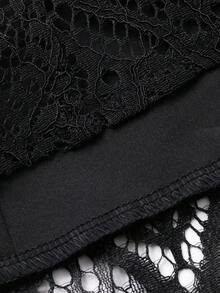 DAZY Elegant Women's Dress, French Retro Hollow Embroidery Waist Cinched Lace Dress Summer - Black - View 6