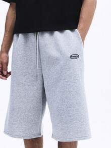 SUMWON Men Heathered Sweatshorts With Logo Branding Casual Loose Fit Summer Basketball Comfort Drawstring - Grey - View 5