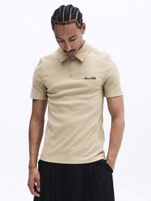 SUMWON Men's Ribbed Slim Fit Polo Shirt With Half Zip Collar And Short Sleeves Summer Casual Top - Brown - View 4