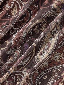 SHEIN MOD 女士佩斯利印花不对称领长袖T恤 - 棕色 - 查看 5