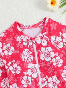 Girls' Long Sleeve Ruffled Rashguard Swimsuit - Multicolor - View 5