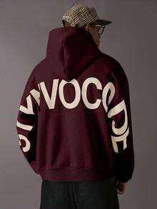 STYNVO Áo hoodie nam cỡ lớn, kiểu dáng rộng rãi, in chữ và vai rớt, thích hợp cho mùa thu. - Màu Đỏ Sâu - Xem 6