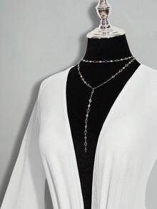 SHEIN ICON Vestido mini con escote pronunciado, parches de malla y espalda descubierta - Blanco - Ver 3