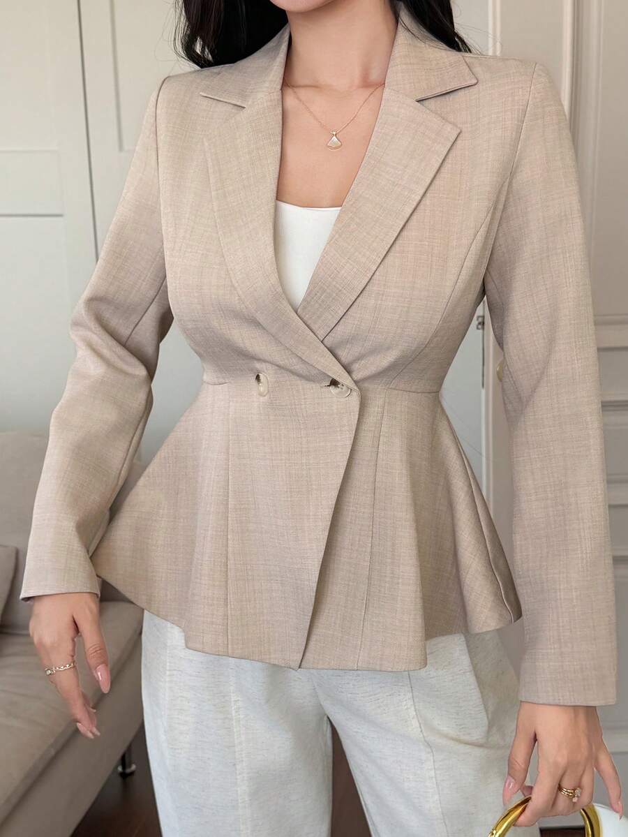 DAZY 女士休闲收腰西装外套，春季 - 杏色 - 查看 1