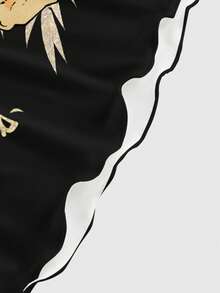 ROMWE Avant Sexy Dark Rock Music Festival Tiger Calligraphy Bamboo Print Dress For Women - Black - View 4