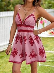 KARISMINA Print Sleeveless Dress For Women, Spring/Summer - Pink - View 4