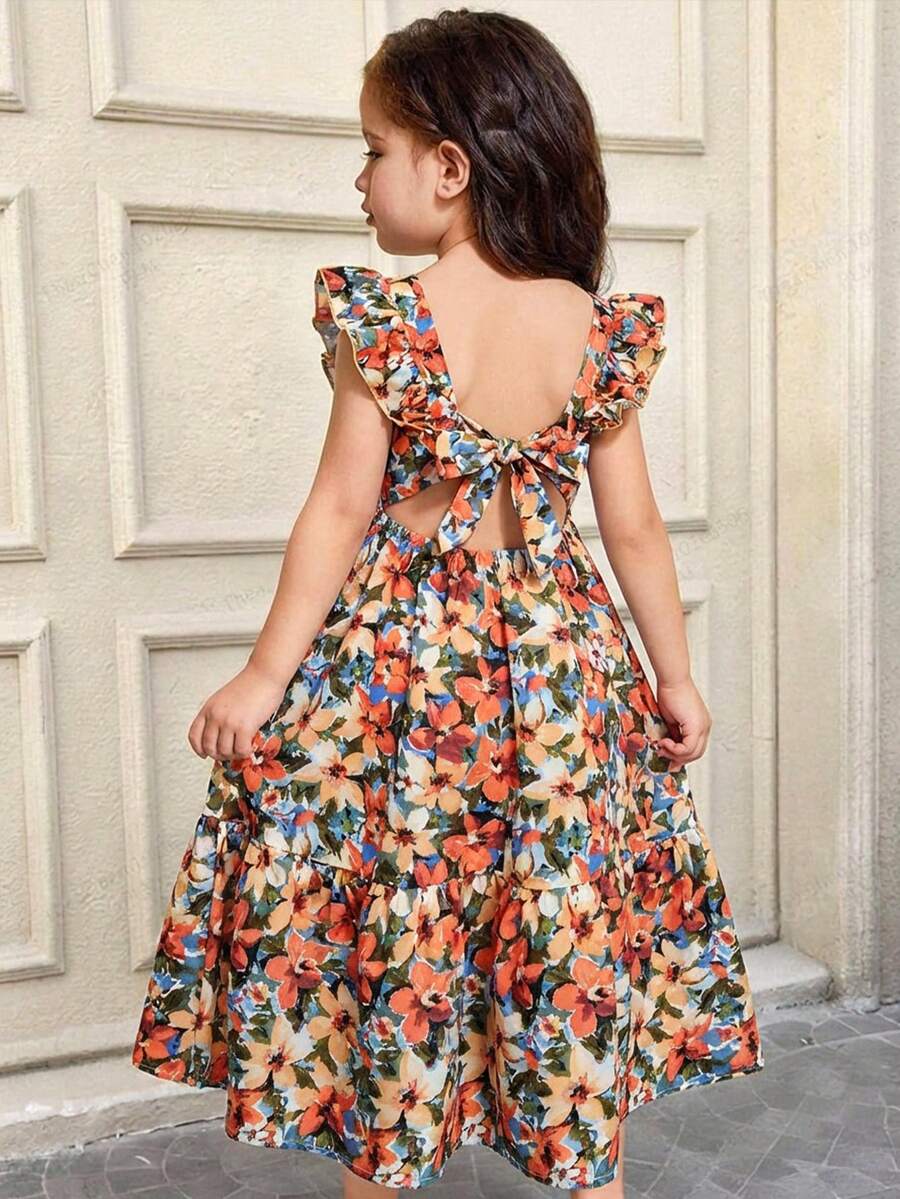 SHEIN Young Girl Ditsy Floral Ruffle Collar Casual Dress - Multicolor - View 1