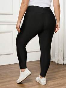 SHEIN CURVE+ Quần legging cạp cao màu đen dành cho nữ cỡ lớn, kiểu dáng thường ngày. - màu đen - Xem 3