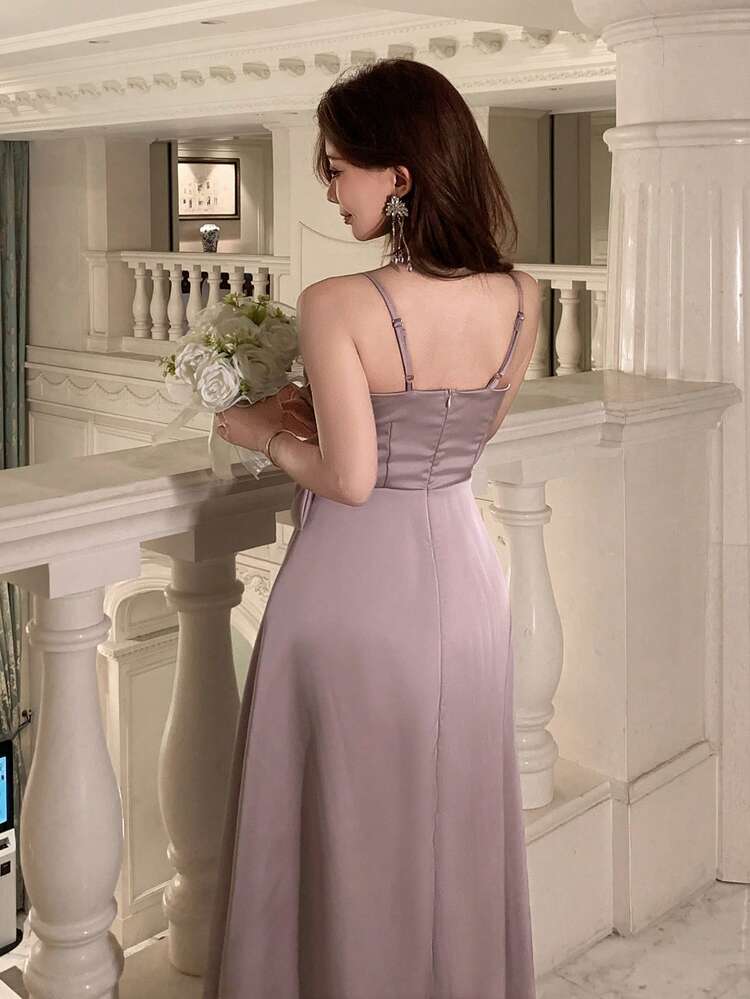 Women's Elegant Solid Color Bowknot Strap Mid-Length Dress, Summer,Wedding Guest Dress Women Maxi Dress Sundress Cocktail Dress