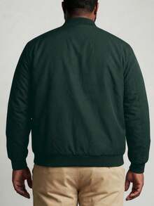 Manfinity Homme Jaket Kasual Ringan Warna Polos untuk Pria Ukuran Besar, Musim Panas - Dark Green - View 3