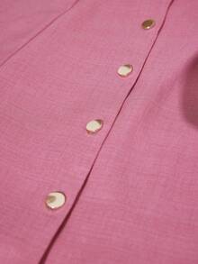 Aveloria Modichic 优雅的法式复古时尚派对连衣裙，采用镂空设计、收腰剪裁、A字廓形、撞色金属搭扣和泡泡袖，尽显高端气质。 - 粉色 - 查看 7