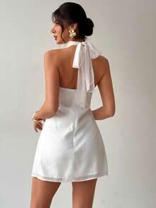 Firerie 优雅精致浪漫性感露背金属装饰吊带连衣裙，夏季服装，沙滩装，度假装，波西米亚热带度假装，演唱会服装，锐舞派对服装，乡村音乐会优雅约会之夜造型，女士夏季连衣裙，下午茶派对连衣裙，白色毕业礼服，音乐节庆祝服装，露背连衣裙 - 白色 - 查看 8