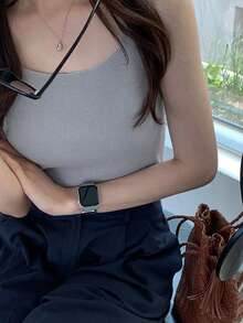 DAZY Square Neck Sleeveless Tank Top For Women, Slim Fit Camisole Tank Top - Grey - View 3