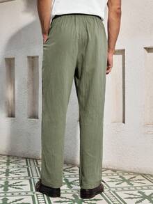 Mercer Haus Men's Breathable Thin Linen Loose Casual Sports Pants, Suitable For Beach, Spring/Summer , Suitable For Summer Tropical Holiday Vacation In Hawaii. - Army Green - View 3