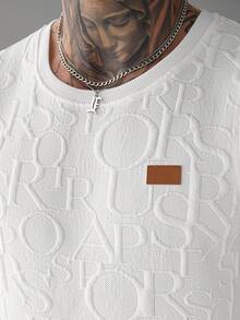 SLATEMANN 男士夏季字母压花圆领休闲百搭背心 男士白色图案背心 男士图案背心 - 白色 - 查看 3