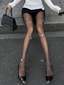 DAZY Women's Mesh Rhinestone Embellished Casual Versatile Daily Wear Leggings - Black - View 5