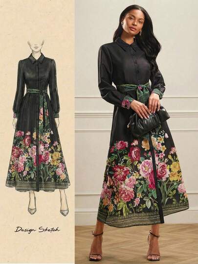 Lilora فستان قميص نسائي أنيق بطبعة زهرية