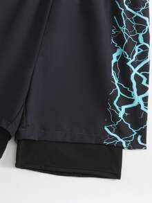 2pcs/Set Teenage Boys' Lightning Print Elastic Quick-Dry Comfortable Knit Fabric Short Sleeve Top + Woven Fabric Beach Shorts, Suitable For Teenagers (Boys) Swimwear, Beach, Pool, Seaside, Surfing, Vacation, Summer, Travel Junior Surf Swimwear Boys Swim Trunk Rash Guard Teen Boy Beach Wear Short Sleeve Swimsuit With Shorts Boys Athletic Set Boy Swim Sets Boys Rash Guard Set Boys Graphic 2 Piece Shorts Set Lightning Print Swimwear Boy Short Set - Black - View 8