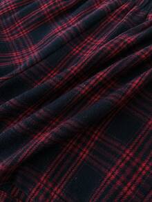 SHEIN 少女夏季休闲格子字母贴布松紧腰短裤 - 藏蓝色 - 查看 6