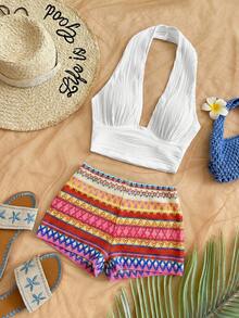 Soleia Bộ đồ 2 mảnh phong cách Bohemian lãng mạn họa tiết hoa: Áo tank top cổ yếm kẻ sọc nhiều màu sắc và quần short, thích hợp cho các dịp thường nhật mùa xuân/hè, đi biển, dự đám cưới, lễ tốt nghiệp, ngày lễ Thánh Patrick, lễ Phục sinh, lễ hội âm nhạc. - Nhiều màu - Xem 4