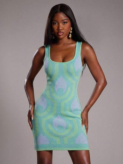 NYA SZN Vestido ajustado con estampado de patrón, adecuado para ocasiones especiales, vacaciones, viajes, aeropuerto, uso diario casual, salidas nocturnas, modesto, vintage, otoño e invierno, apropiado para atuendos de oficina para mujeres