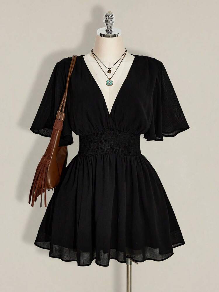 SHEIN ICON Vestido línea A con cuello en V y volantes en el bajo, adecuado para playa, vacaciones, estilo bohemio, hippie, Y2K, verano, Día de San Valentín, elegante para citas - Multicolor - Añade 4