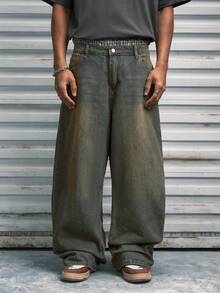 Modcrash 1件 Hearty Haven 休闲街头宽松男友风阔腿牛仔裤（不含腰带或配饰） - 香檳色 - 查看 4