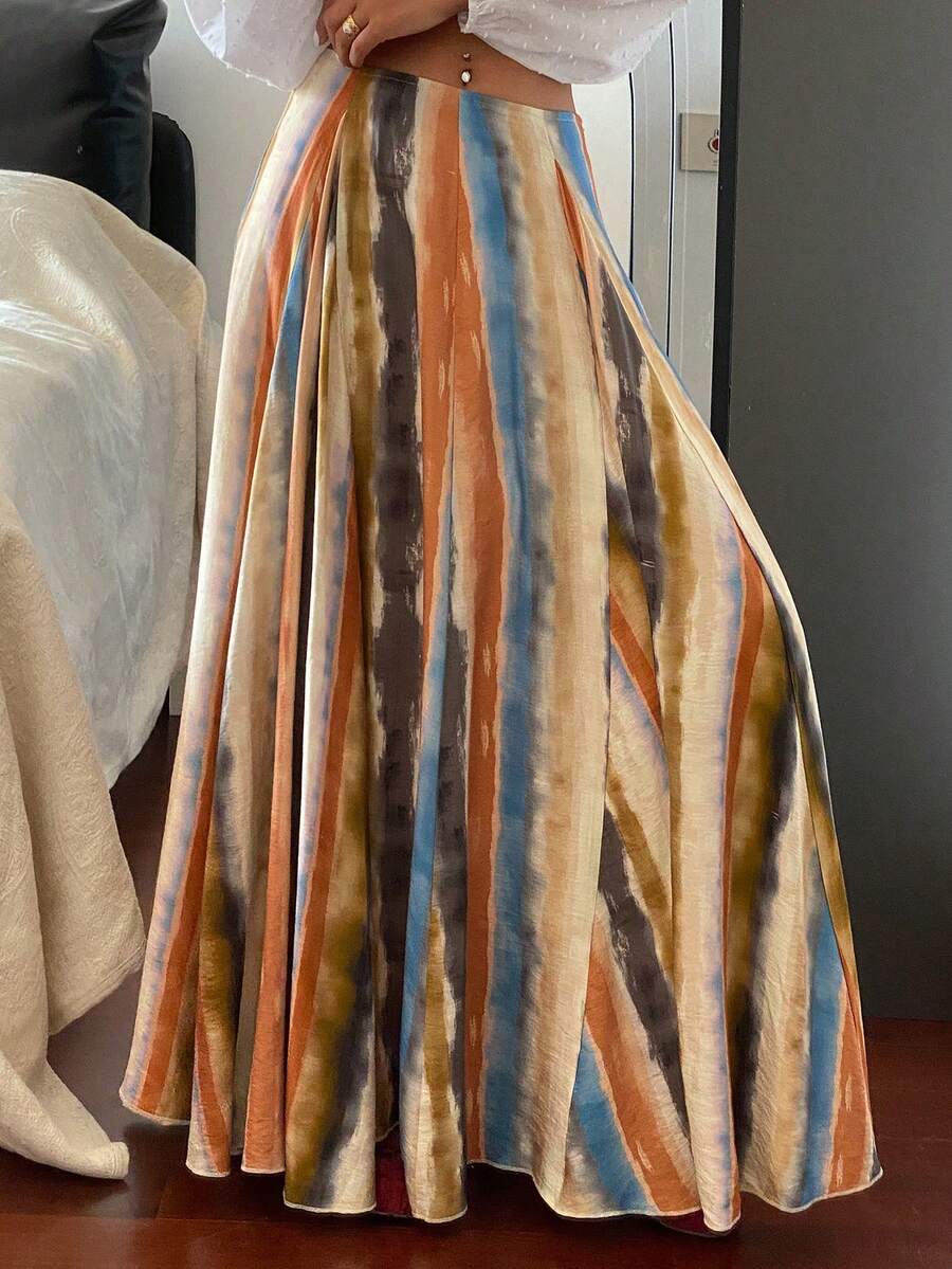 DAZY Chân váy nữ mùa hè in họa tiết tie-dye, có khóa kéo, kiểu dáng thường ngày, thích hợp cho kỳ nghỉ. - trái cam - Xem 1