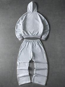 PAVTROS 男士街头服饰套装，复古风，连帽衫搭配阔腿裤，针织连帽开衫搭配抽绳长款运动裤，实用口袋阔腿裤，针织运动套装，豹纹绒面面料，奢华品质，品牌Logo，可定制，街头风，日常穿着，时尚百搭，户外运动，返校季，节日礼物，男友礼物，老公礼物，春夏两季，夏季，度假，复古风，外出，派对，节日，送给男友的礼物，街头风，健身 - 灰色 - 查看 2