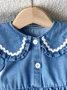 LMoss Kids 2 pièces Ensemble Top à manches courtes et pantalon ample en jean bleu pour bébé fille - Jean clair - Voir 9
