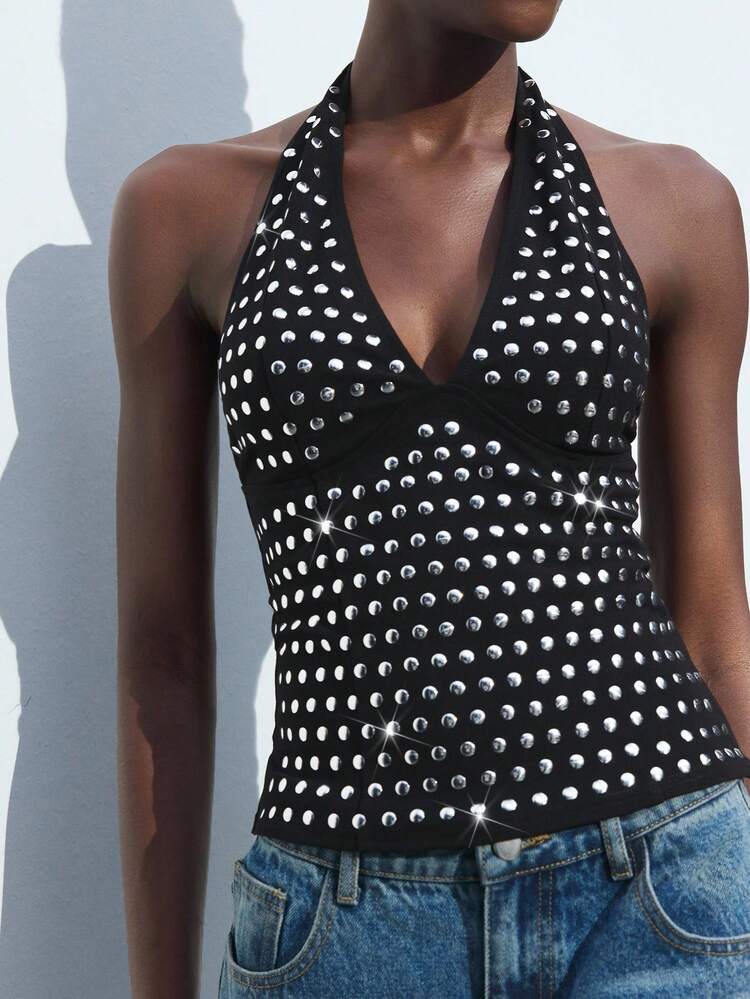 SHEIN Maija MAIJA Vacation Boho Ruffle Trim V-Neck Sleeveless Cami Top