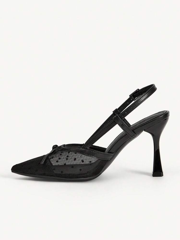 CUCCOO CHICEST Black Mesh Bowknot Decor High Heel Sandals, French Style Suitable For Dresses In Autumn Wedding Shoes Spring Shoes Bride Shoes