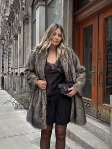 ORNATELLA 女士保暖仿皮草长袖夹克 - 杏色 - 查看 7