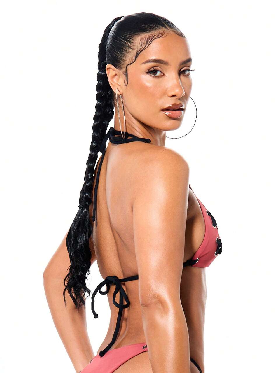 SUMWON Women's Triangle Bikini Set With Contrast Lace Up Details And Halter Neck For Summer Beach Vacation Swimwear