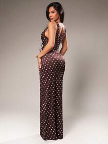 Radiana 女士优雅波点连衣裙，V领低胸美人鱼廓形连衣裙，修身长裙，鸡尾酒会礼服，沙滩裙，夏季露肩性感长裙，紧身长裙，女士生日晚宴礼服，性感优雅长裙，棕色波点连衣裙，女士奢华连衣裙，女士活动礼服，女士俱乐部服装，晚礼服，长裙，紧身女士连衣裙，女士正式礼服，派对礼服，优雅晚礼服，奢华晚宴礼服 - 棕色 - 查看 2