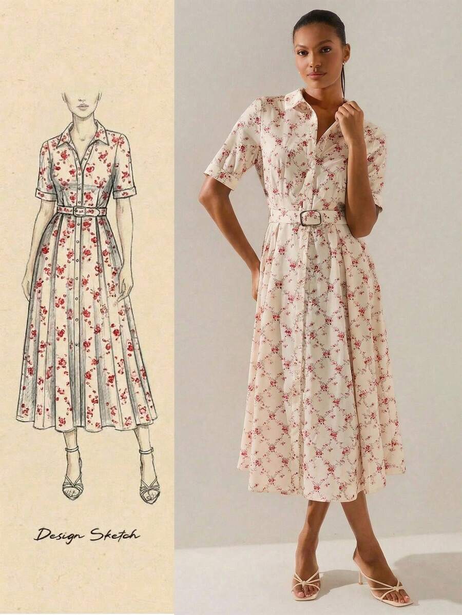 Lilora 女士优雅碎花中长连衣裙 - 彩色 - 查看 1