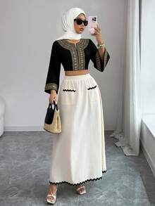 Selianne Chân váy xòe ôm dáng, thanh lịch, lãng mạn màu mơ, thiết kế túi, nơ lượn sóng, dành cho nữ, mùa xuân/hè. - Màu be - Xem 3