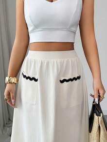 Selianne Chân váy xòe ôm dáng, thanh lịch, lãng mạn màu mơ, thiết kế túi, nơ lượn sóng, dành cho nữ, mùa xuân/hè. - Màu be - Xem 8