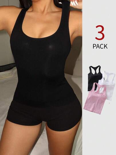 Lowkey Lull 3 pièces Hauts de camisole sans couture pour femmes, haute élasticité, doux, non restrictifs, convenant pour la maison, les déplacements et le port quotidien