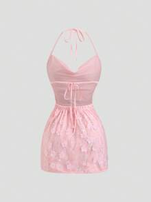 SHEIN Sweetro Women's Plunging Neck Beaded Backless Mini Dress - Pink - View 2