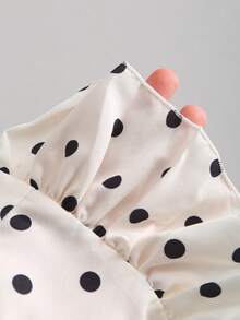 Sweetra Women's Polka Dot Pleated Casual Versatile Daily Wear Blouse - Black and White - View 5