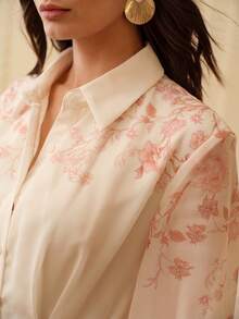 ZEYLAH Vestido camisero elegante de manga larga con estampado floral para mujer - Albaricoque - Ver 2