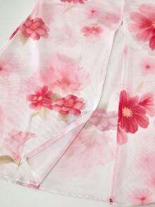 Sparklyn 少女春夏度假海滩优雅印花无袖修身连衣裙 - 粉色 - 查看 7