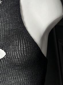 EgrlEra Y2K Sexy Ripped Knit Tank Top, Summer Women's Knit Top - Black - View 6