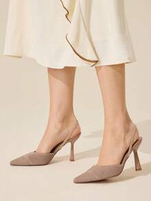 CUCCOO BASICS Tacones altos de stiletto de punta afilada de tela cómoda para oficina y viajes de mujer, color albaricoque - Albaricoque - Ver 4