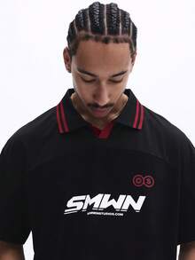 SUMWON Men's Casual Box Fit Short Sleeve Polo Shirt With Collar Print Design Everyday Wear - Black - View 6