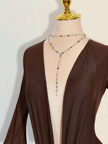 SHEIN ICON 性感超大款深V领网纱拼接露背迷你连衣裙 - 棕色 - 查看 4