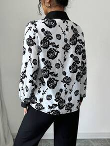 Modelyn 女士春夏梭织数码印花长袖立领休闲浪漫衬衫 - 黑色 - 查看 2