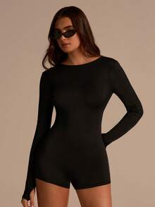 Fluxe 女士船领长袖露背休闲连体裤 - 黑色 - 查看 4