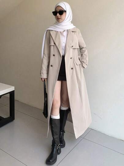 Chiquease 女式休闲长款双排扣风衣